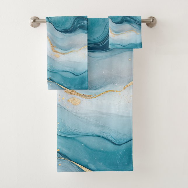 Emerald and Gold Marble Elegance Bath Towel Set (Insitu)