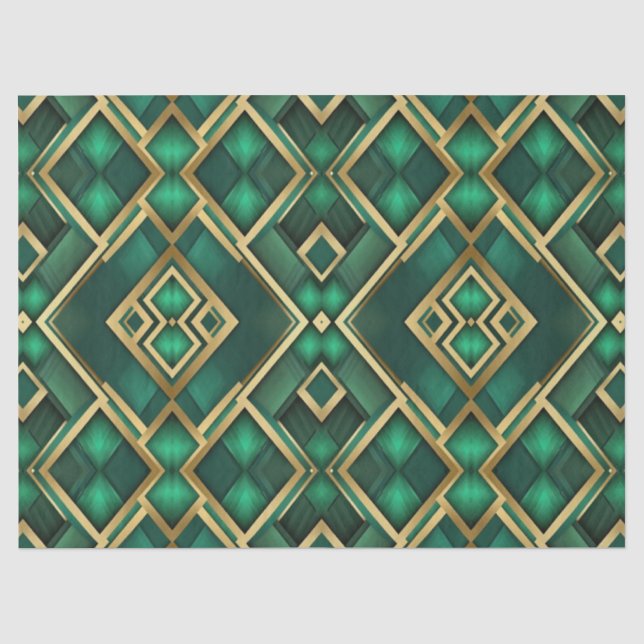 Emerald and Gold Modern Argyle Tissue  Paper (Front)