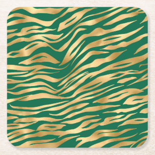 Emerald and Gold Safari Series Design 2 Square Paper Coaster