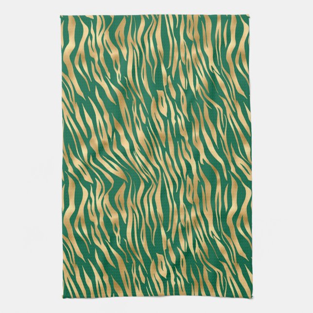 Emerald and Gold Safari Series Design 2 Tea Towel (Vertical)