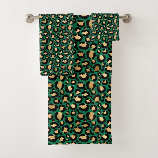 Emerald and Gold Safari Series Design 3 Bath Towel Set (Insitu)