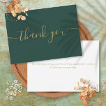 Emerald And Gold Simple Modern Elegant Script Thank You Card<br><div class="desc">Simple modern elegant gold script on an emerald green thank you card. You can personalise with your own thank you message on the reverse or if you would prefer to add your own handwritten message simply delete the text. A perfect way to say thank you! Designed by Thisisnotme©</div>