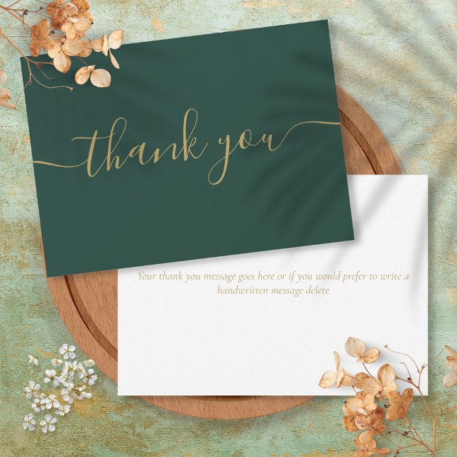 Emerald And Gold Simple Modern Elegant Script Thank You Card (Emerald And Gold Simple Modern Elegant Script Thank You Card)