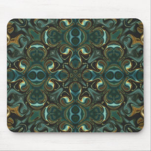 Emerald and Gold Symmetrical Abstract Mandala Mouse Pad
