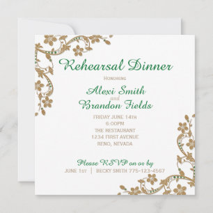 Emerald and Gold Wedding Rehersal Dinner Invitation