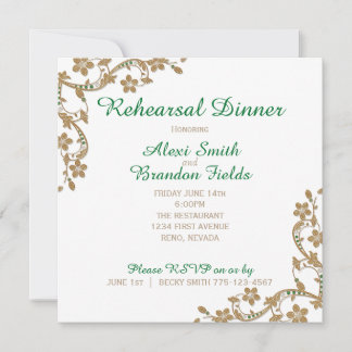 Emerald and Gold Wedding Rehersal Dinner Invitation