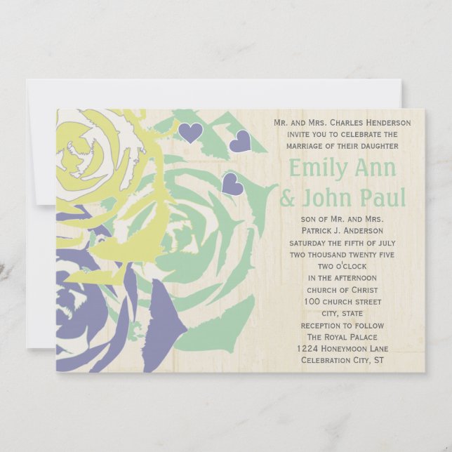 Emerald and Navy  Modern Succulent Wedding Invite (Front)