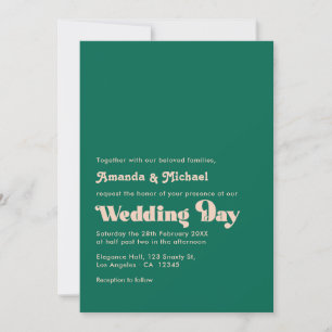 Emerald and Peach Fusion Retro Typography Wedding Invitation