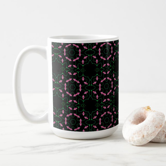 Emerald and Pink Kaleidoscope Coffee Mug (With Donut)