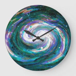 Emerald and Purple Galaxy Large Clock