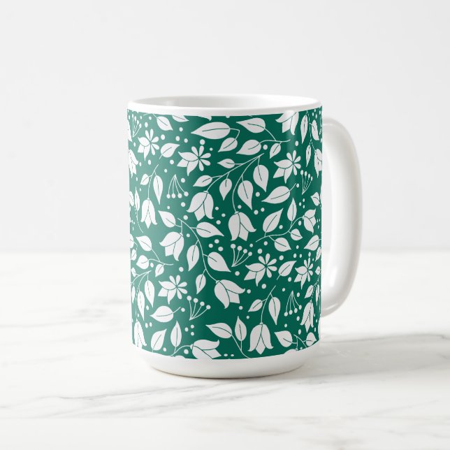Emerald and White Floral mug (Front Right)