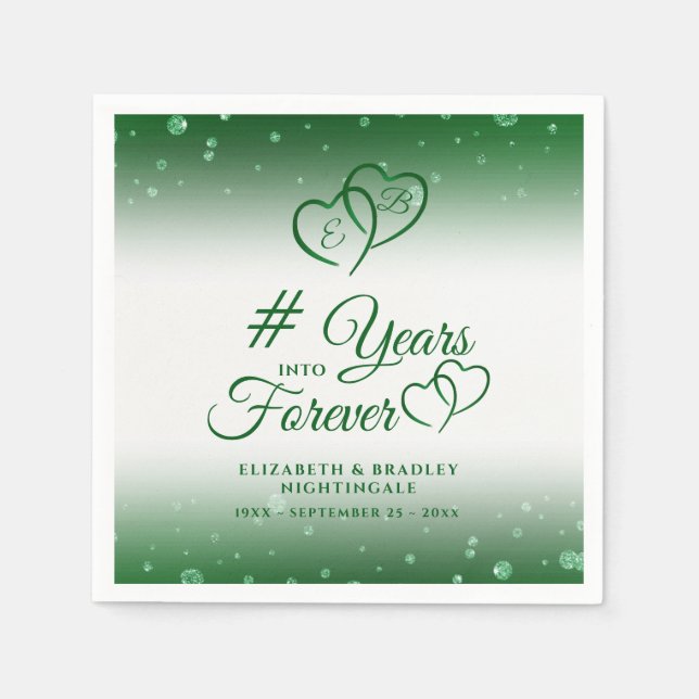 Emerald Anniversary Hearts YEARS INTO FOREVER Napkin (Front)