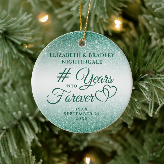 Emerald Anniversary YEARS INTO FOREVER Photo Ceramic Ornament (Tree)