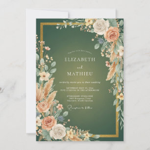 Emerald Apricot Petal Wedding Invitation