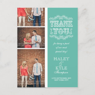 Emerald Aqua Photo Wedding Thank You Post Card