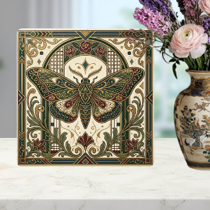 Emerald Art Nouveau Moth Decorative Tile