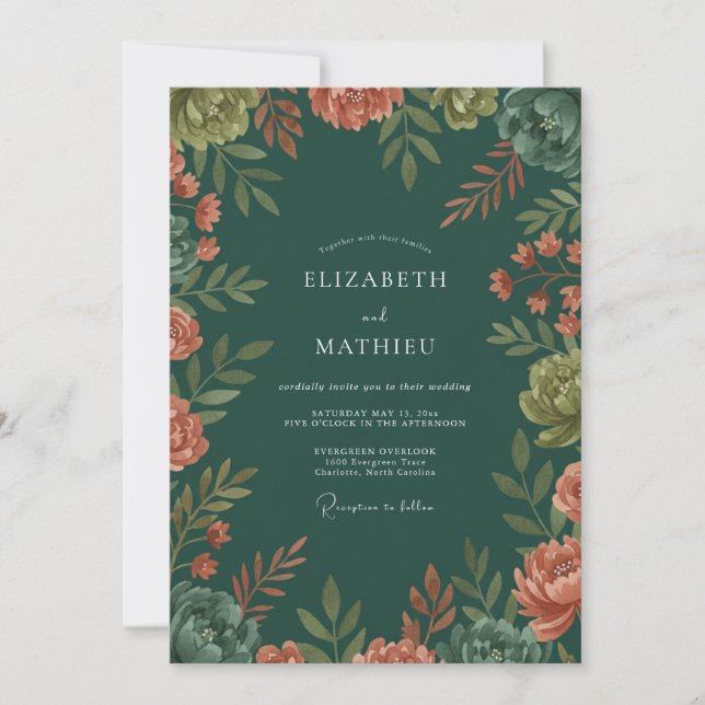 Emerald Artistic Botanical Romance Wedding Invitation (Front)