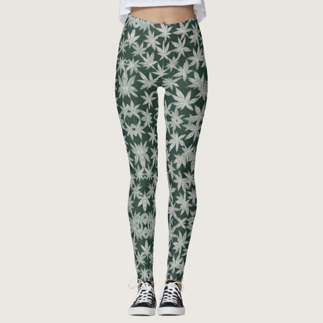 Emerald Asanoha: A Traditional Japanese Design Leggings (Front)
