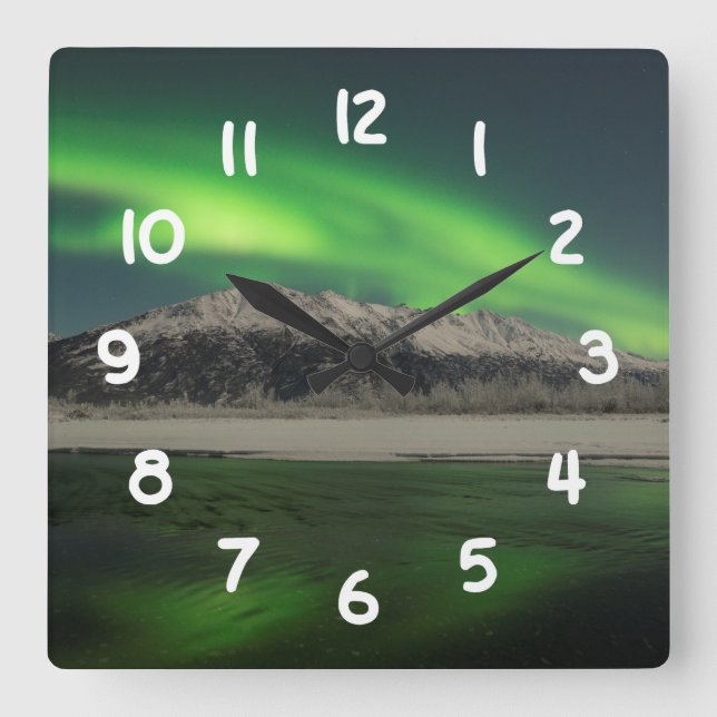 Emerald Aurora Square Wall Clock (Front)