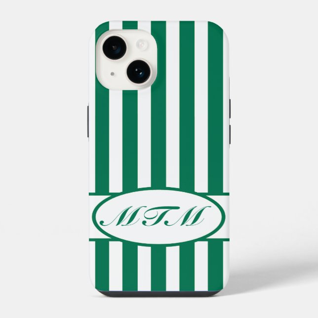 Emerald Autumnal Stripes with monogram iPhone Case (Back)