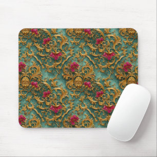 Emerald Baroque Floral with Gold Ornaments Mouse Pad
