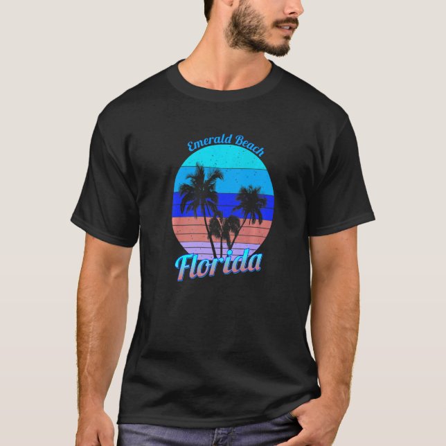 Emerald Beach Florida Retro Tropical Palm Trees Va T-Shirt (Front)