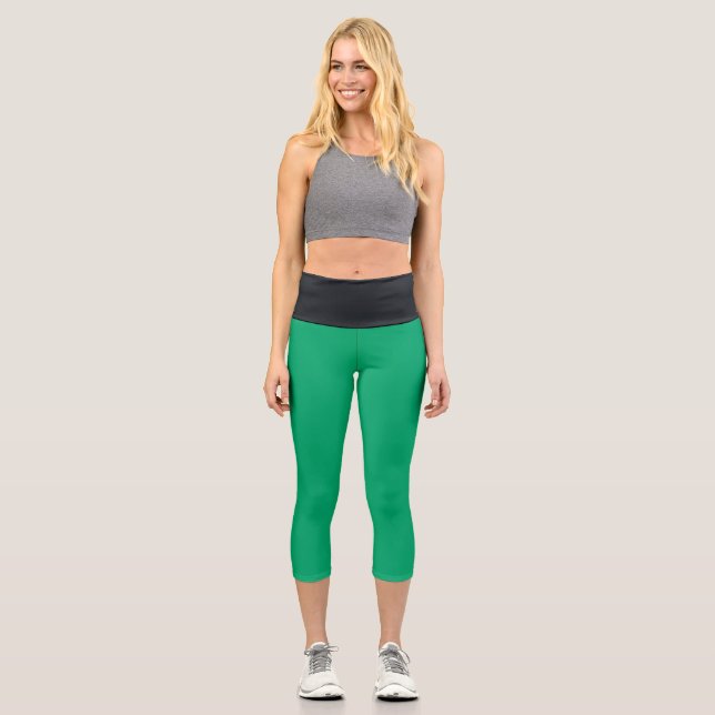 Emerald & Black High Waisted Capris – Customisable (Front)