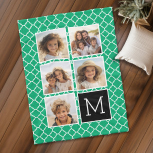 Emerald Black Instagram 5 Photo Collage Monogram Fleece Blanket
