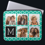 Emerald & Black Instagram 5 Photo Collage Monogram Laptop Sleeve<br><div class="desc">Green and White Quatrefoil Pattern - Use five square photos to create a unique and personal gift. Or you can keep the hipster puppy and make a trendy keepsake. If you need to adjust the pictures,  click on the customise tool to make changes.</div>