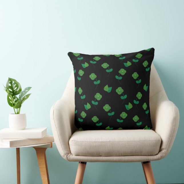 Emerald Blossoms on Black Cushion (Chair)