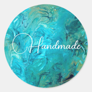 Emerald blue abstract trendy faux marble custom classic round sticker