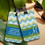 Emerald & Blue Chevron Pattern with Monogram Luggage Tag<br><div class="desc">A trendy design with bright colours and bold patterns. Add your name or monogram on the front.</div>