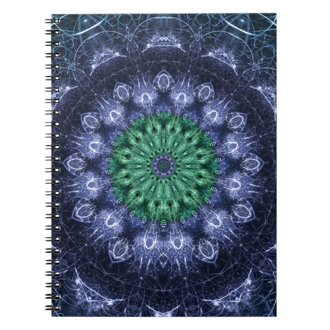 Emerald Blue Crystalline Energy Fractal Art Notebook (Front)