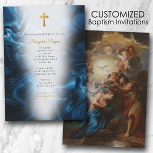 Emerald Blue Marble Christening Christian Baptism Invitation