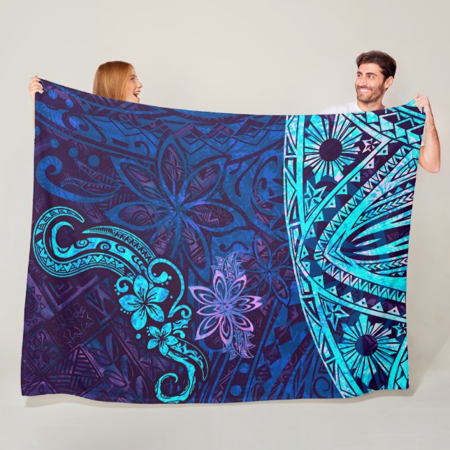 Emerald Blue Splash Of Tie Dye Blissful Island 550 Fleece Blanket (In Situ)
