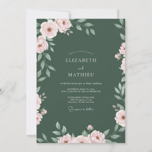 Emerald Blush Bloom Wedding Invitation