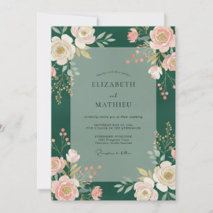 Emerald Blush Peony Wedding Invitation