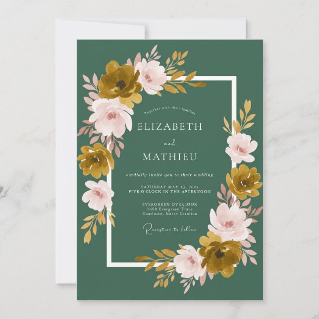 Emerald Blush Petal Wedding Invitation (Front)