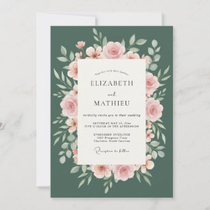 Emerald Blush Wreath Wedding Invitation