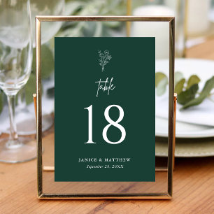 Emerald Boho Minimalist Botanicals Wedding Table Number