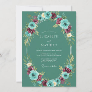 Emerald Bold Floral Winter Wedding Invitation