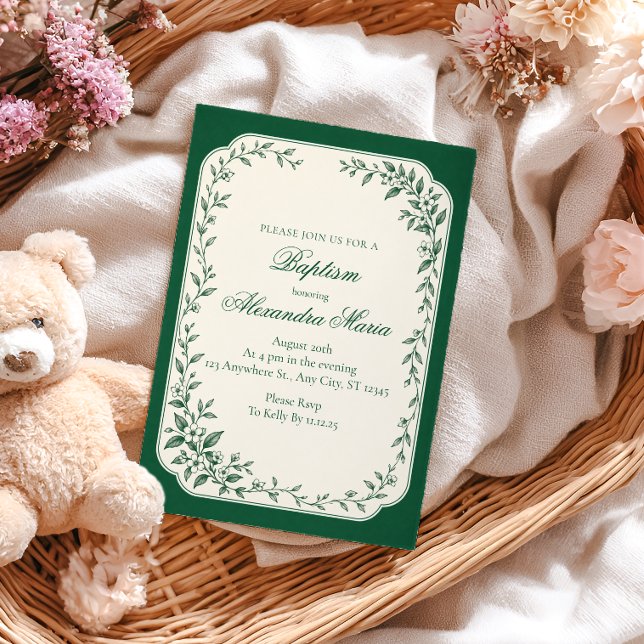 Emerald Botanical Baptism Invitation (Creator Uploaded)