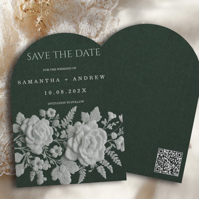 Emerald Botanical Faux Embossed Save The DaTe Invitation (Creator Uploaded)