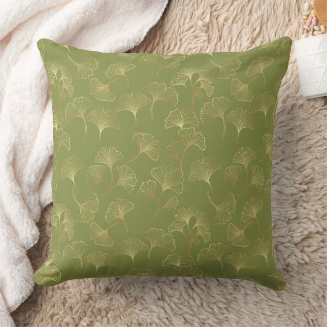Emerald Botanical Gold Ginkgo Leaf Luxury Pattern Cushion (Blanket)