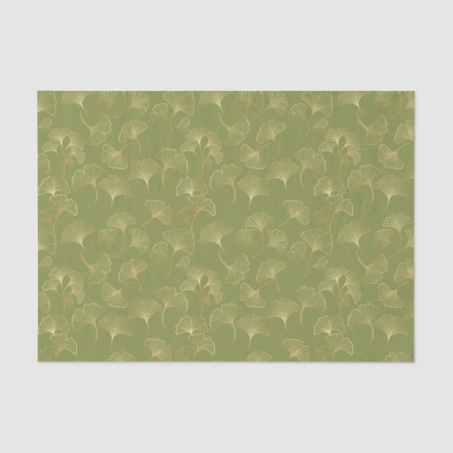 Emerald Botanical Gold Ginkgo Leaf Luxury Pattern Tissue Paper (Front)