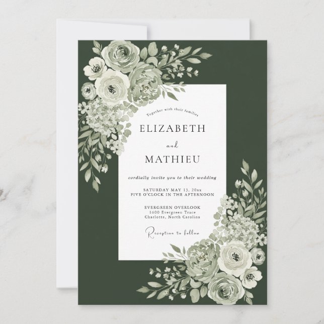 Emerald Botanical Romance Wedding Invitation (Front)