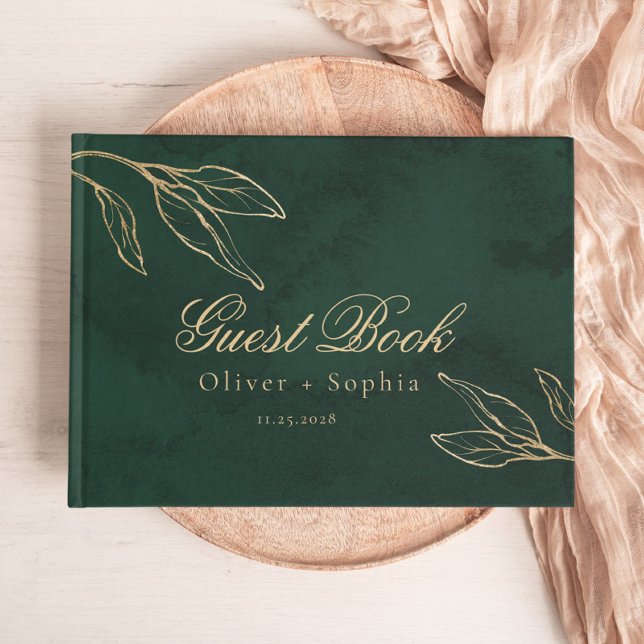 Emerald Botanicel Enchanted Green and Gold Wedding Guest Book (Creator Uploaded)
