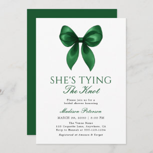 Emerald Bow She's Tying the Knot Bridal Shower Invitation