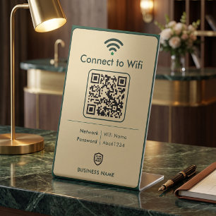 Emerald Brass Modern Business Wifi Password Pedestal Sign