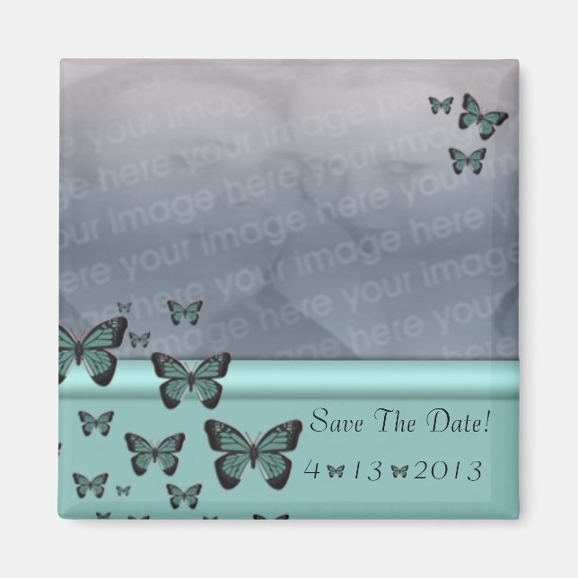 Emerald Butterflies Save The Date Magnet (Front)